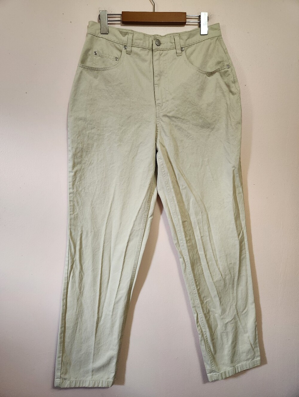 Vintage Bill Blass High Rise Cream 100% Cotton Denim Straight Leg Pants Size 12